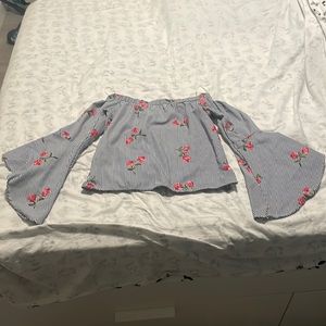 Strapless striped floral shirt